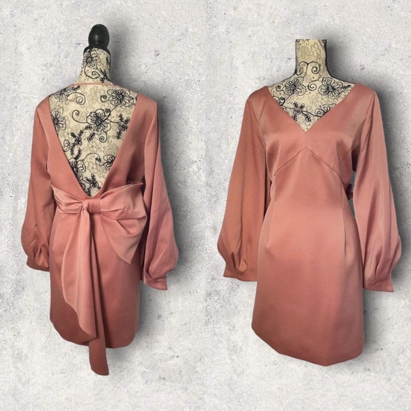 Ever New Dresses & Skirts - Ever New Melbourne Big Bow Low Back Babydoll Long Sleeve Mini Dress, Size 14